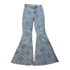 Rock & Roll women size 26x32 blue flare bell bottom jeans Bandana